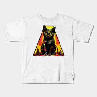 Geometric Cat Funny Abstract Cat Kids T-Shirt